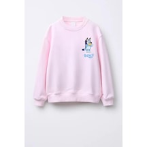 Monila Unisex Bluey Baskılı 3 İplik Kumaş Pamuklu Sweatshirt Pembe