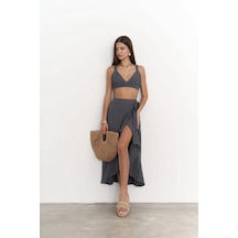 Mai Collection Mai Studios Co. Adelina Antrasit Müslin Crop-etek Takım Antrasit