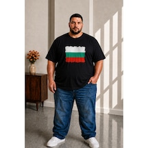 Sngl Tekstil Erkek Büyük Beden Kısa Kollu Bulgaristan Bayrak Baskılı Tişört 3xl 4xl 5xl 6xl 7xl 8xl 9xl Siyah