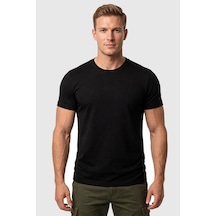 Rizzup Erkek Siyah Slim Fit %90 Pamuk Likralı Yumuşak Dokulu Basic Tişört 1801131