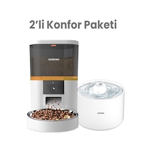 Haustier Hst-qq005 Beyaz Akıllı Mama Kabı, Hst-wf013 Seramik Kedi Su Sebili 2 Li Set Haustier Türkiye Garantili