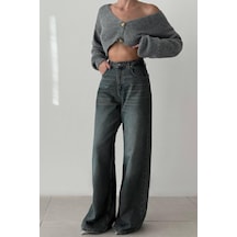 Lacarino 7637 Elephant Leg Kadın Jean Pantolon Green Tint