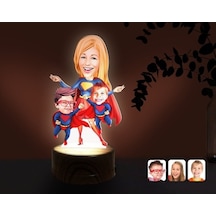 Kişiye Özel Süper Anne Ve Çocuklar Karikatürlü Dekoratif 3D Biblo