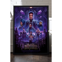 Black Panther Siyah Ahşap Çerçeveli Poster, Dekoratif Film Duvar Tablosu
