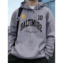 Startmore Tarzsokak Baltimore Maryland Amblemi Baskılı Kapüşonlular Erkek Sportif Gevşek Tişörtü Kış Polar Sıcak Gri