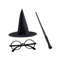 Harry Potter Siyah Şapkası Harry Potter Gözlüğü Harry Potter Asası 3 Lü Set Diğer
