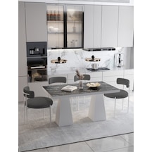 Avvio Lucina Lake Mdf Ayak Teddy Sandalye 80x140 Yemek Masası Mutfak Masası 4 Kişilik Masa Sandalye Takım Siyah Mermer
