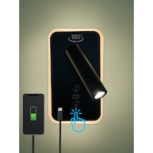 Type-c Girişli Led Duvar Okuma Lambası Başucu & Çalışma Apli... Siyah