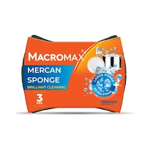 Macro Max Mercan Bulaşık Süngeri 3'lü Paket, Büyük Gözenekli Bol Köpük Sağlayan Ergonomik Sünger