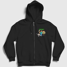Presmono Unisex Miners Minecraft Fermuarlı Kapüşonlu Sweatshirt Siyah