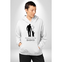 Babalar Günü Dünyanın En İyi Babası Kadın Erkek Beyaz Kapüşonlu Sweatshirt Hoodie Beyaz