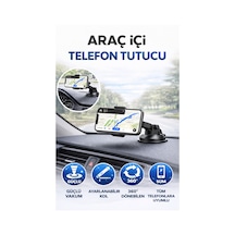 Araç İçi Telefon Tutucu Güçlü Vakumlu Ön Cam & Torpido Uyumlu Ayarlanabilir Navigasyon Tutacağı Siyah