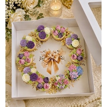 Mini Cupcake Kutusu 10 Bölmeli Kurdela Detaylı Çelenk 21x21x8