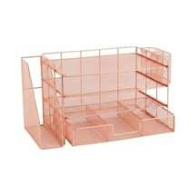 Tr Rose Gold Metal Mesh 3 Katlı Masaüstü Organizer Dosyalık Çekmeceli Kalemlikli 33x22x23 Cm 9533 Genel