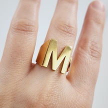 Çelik Gold Düz Kesim Harf Yüzük -m Harfi- Ayarlı Ölçü-1897 Altın