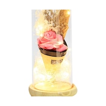 Fanus Gül 28/12cm Cam Fanus Led Işıklı Hediyelik