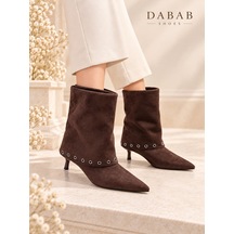 Dabab Shoes Lucıa Kadın Acı Kahve Süet Görünümlü Metal Halka Detaylı Sivri Burun 5 Cm İnce Topuklu Kısa Bot Bootie Acı Kahverengi