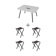 4 Adet Katlanır Kamp Taburesi Ve Katlanır Kamp Masası Seti 45x60 Beyaz