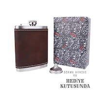 Perlotus 8 Oz 240 Cc Koyu Kahverengi Crazy Deri Kılıflı El Yapımı Çelik Viski Cep Matarası Kahverengi