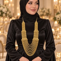 Kadın Gold Renk 8 Sıralı Madonna Kolye Urfa Akıtması Düğün Ve Kına Gerdanlığı Renkli