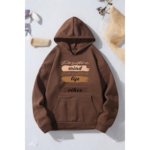 Mind Life Vibes Baskılı Oversize Sweatshirt Kahverengi