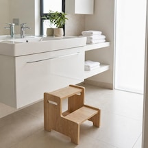 Ahşap Çift Basamaklı Yükseltici Tabure, Çok Amaçlı Ev Ve Banyo Basamağı, Dayanıklı Ahşap Tasarı Kahverengi