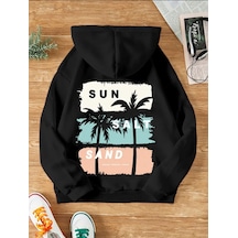 Medinenur Sunsand Desenli 2 İplik İçi Yumuşacık Sweatshirt Siyah