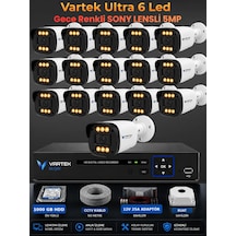 16 Kameralı Ultra 6 Ledli 5mp Sony Lensli Gece Renkli Güvenlik Kamerası Seti 1000 Gb Hdd