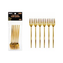 6 Parça Tatlı Çatalı Seti - 13 Cm - Gold Renk Çok Renkli