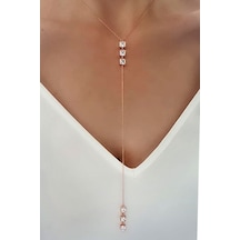 Zirkon Taşlı 925 Ayar Gümüş Rose Y Kolye