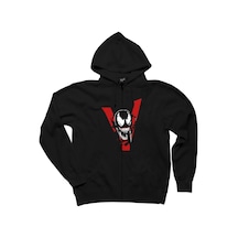 Venom V Siyah Fermuarlı Kapşonlu Sweatshirt Siyah