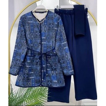 Lovie Moda Kadın Etnik Desenli Pantolonlu Takım Lacivert