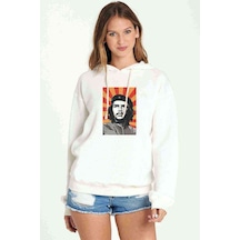 Che Guevara Red Yellow Baskılı Beyaz Kadın Kapşonlu Sweatshirt