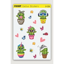 Sevimli Unicorn Kaktüs Sticker Seti - 17 Adet Etiket Çıkartma Diğer
