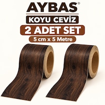 Aybas 5 Cm X 5 Metre Koyu Ceviz Ahşap Desenli Kumaş Yapışkan Bant 2 Adet Set 5 Cm X 5 Metre - Koyu Ceviz