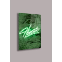 Neon Hustle Yazı Tasarım Cam Tablo Beyaz