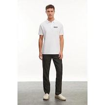 Ertaştrendstore Erkek Polo Yaka Düğmeli Tişört Pike Baskılı T-shirt - Beyaz Çok Renk