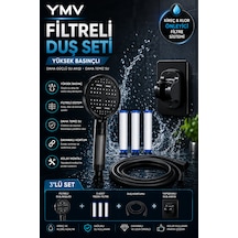 Ymv Siyah Lüx Filtreli 3 Lü Duş Seti Masajlı Fonksiyonlu Duş Başlığı Hortum Ve Askı Tam Set
