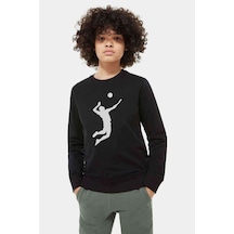 Tshirthane Silhouette Volleyball Baskılı Unisex Çocuk Siyah Sweatshirt Siyah