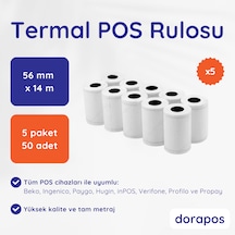 Dorapos 56mm X 14m Termal Rulo 50 Li Paket Yazar Kasa Pos Kağıdı