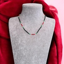 Kırmızı Sanat Evi Karpuz Rengi Boncuklu Mini Bijuteri Kolye