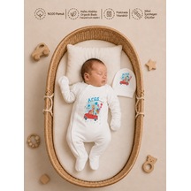 Pia Baby İsimli Erkek Bebek Tulum %100 Pamuk İsme Özel Organik Baskılı Bebek Tulumu 2008t0x Ekru