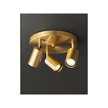 Mylights 3lü Üçlü Mat Gold Eskitme Altın Kaplama Metal Gövde Tavan Spot Led Hareketli Başlık Siyah