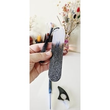 Siyah Simli Desenli Kitap Ayracı, Püsküllü, Oval Uçlu, Dekoratif Tasarım