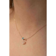 Kadın Sarı Gümüş Rose Kaplama S Harfi Kolye 925 Ayar