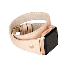 Bouletta Apple Uyumlu  Watch Deri Kordon 42-44-45mm Slim Double Tour GT NU1 Pembe