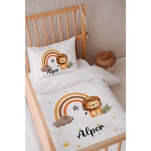 %100 Pamuk Saten Isme Özel Isimli 100x150 Bebek Yatak Nevresim Seti Aslan 3
