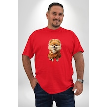 Angemiel Teacup Pomernian Çeket Kırmızı Büyük Beden Erkek Kadın Unisex Basic Ön Baskılı Tişört Kırmızı