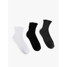 Koton Fırfırlı Çok Renkli 3'lü Çorap Seti Gri Melanj 5sak80336aa GRİ MELANJ