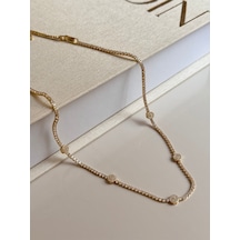 Zirkon Taşlı Oval Gold Kolye Çelik Kadın Altın